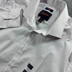 Egara Dress Shirt Mens 17 34/35 White Skinny Fit Stretch Micro Dotted Stripe NEW